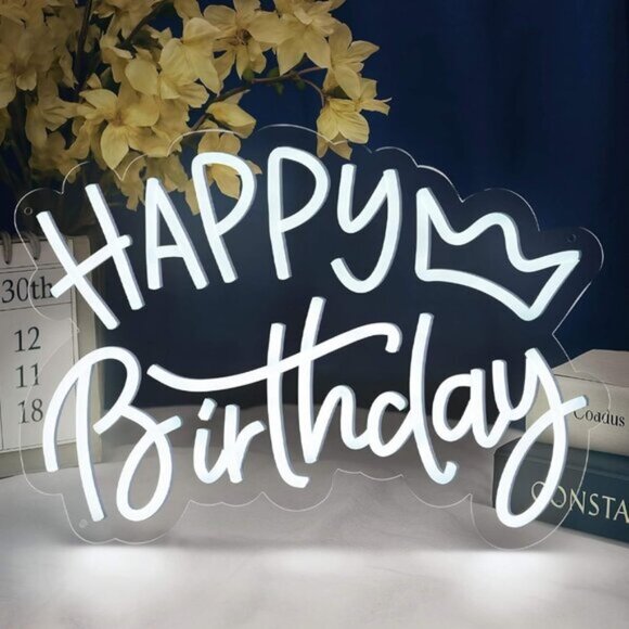 Other - New Happy Birthday Neon Sign, Cool White LED USB Light for Party & Wall Decor